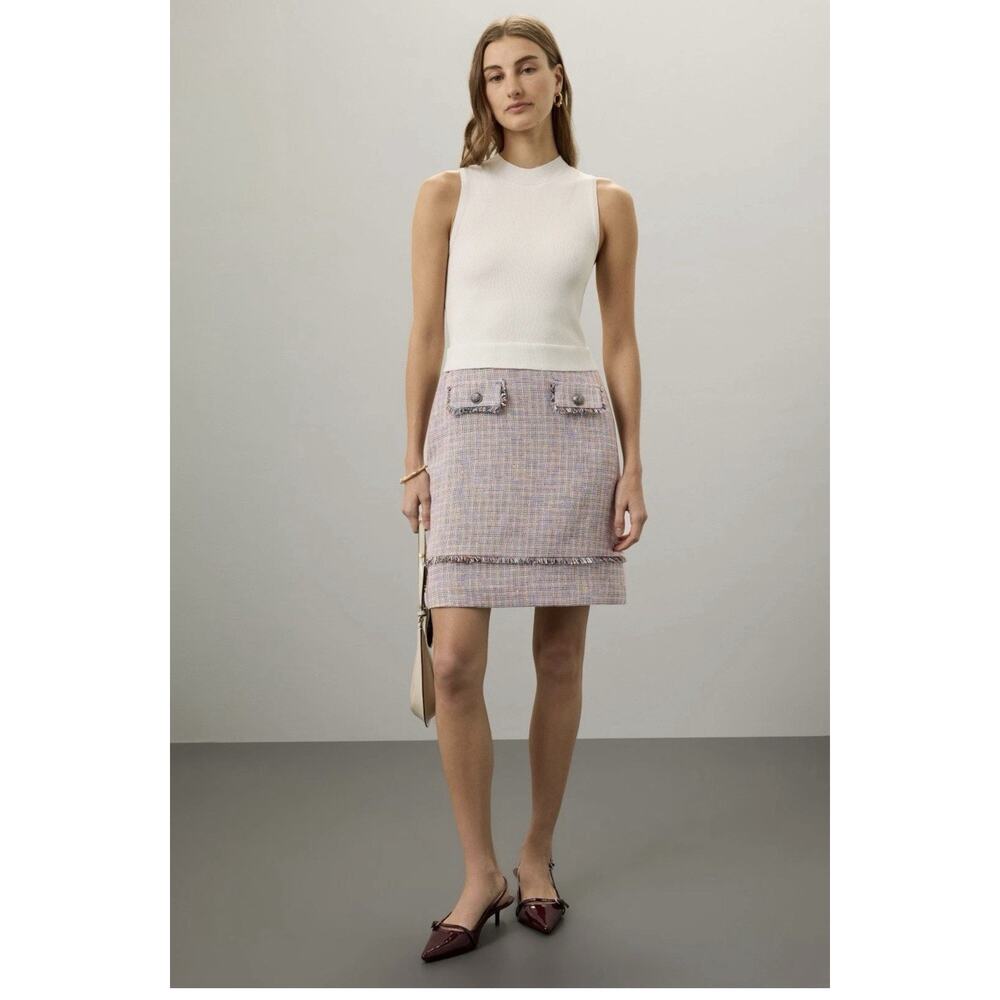 Ted Baker Mayumid Tweed-skirt Sleeveless woven mini dress size 5 Pre owned